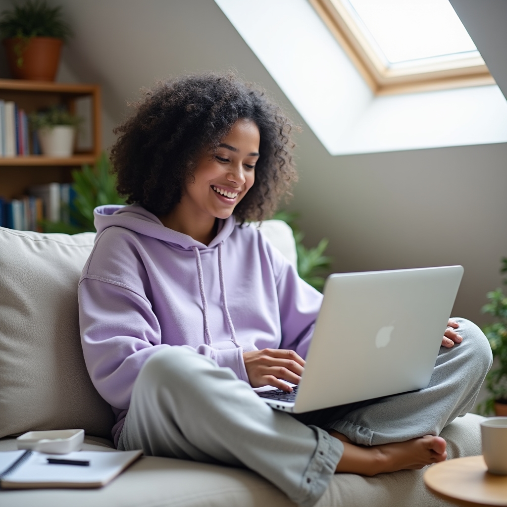 Creator studying an online course on a laptop with notes and a coffee cup in a comfortable home workspace